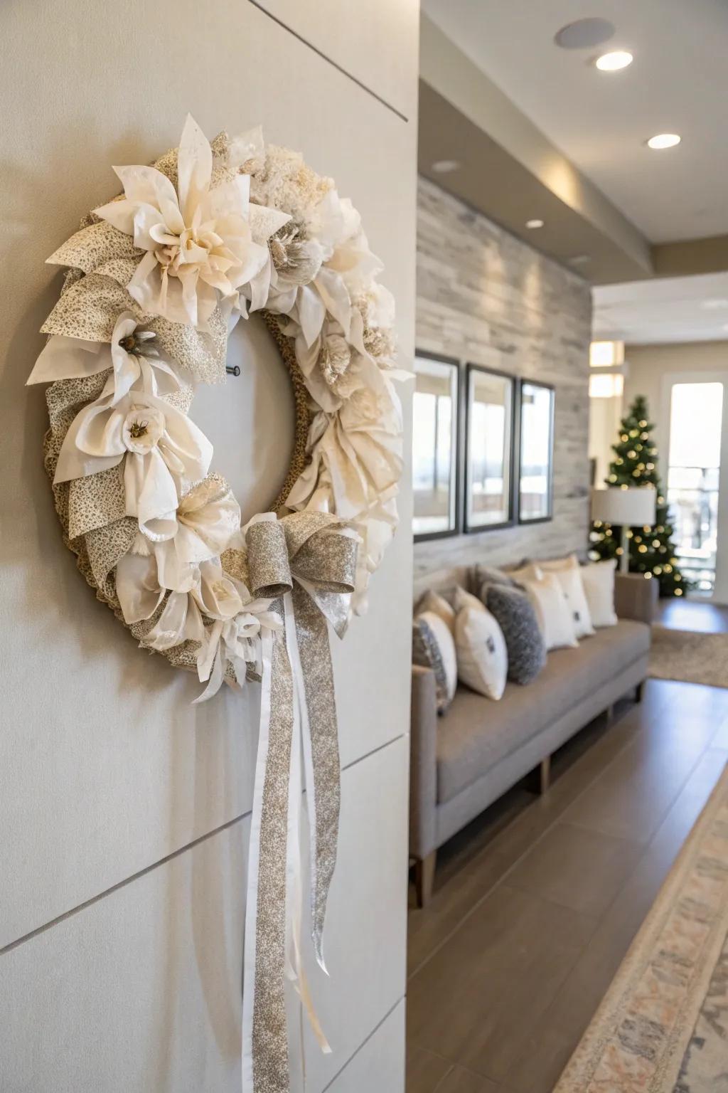 A sophisticated monochrome wreath that exudes refinement.