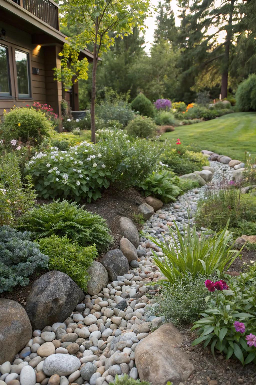 Enhance your garden's aesthetic with pebble ground cover.