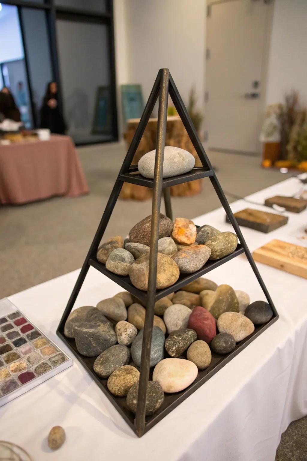 A geometric accent stand for displaying rocks