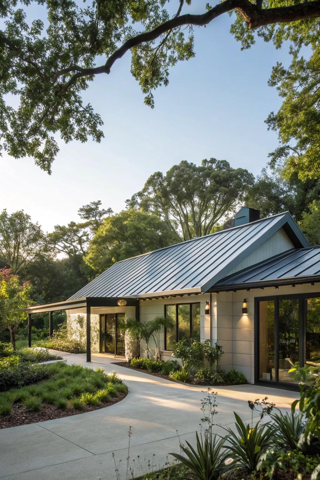 Metal roofs blend industrial flair with contemporary sophistication.