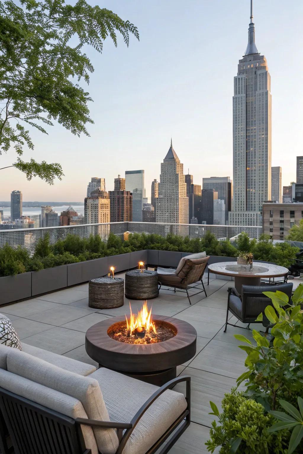 A brazier adds a warm and central feature to your rooftop.