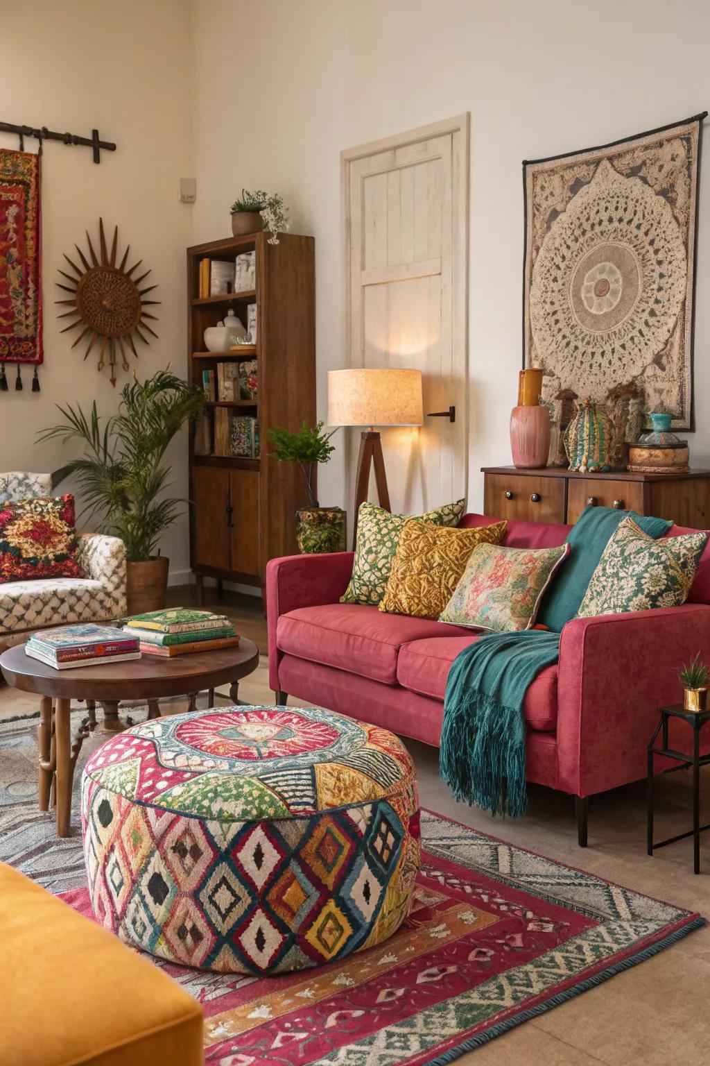 A vibrant living space bursting with character and flair.