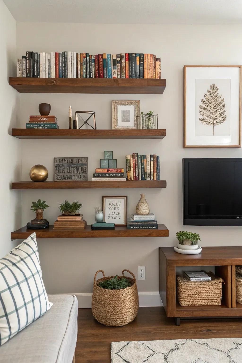 Floating shelves bring both flair and utility to any space.