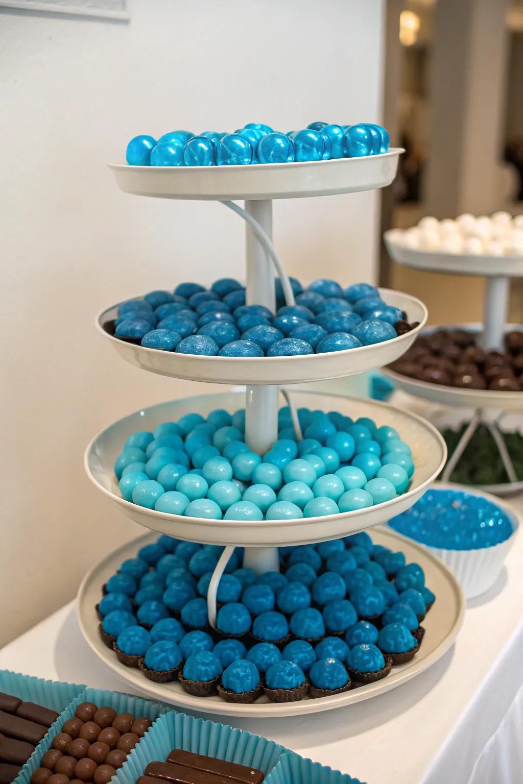 A captivating display using tiered trays to add height and create visual interest.