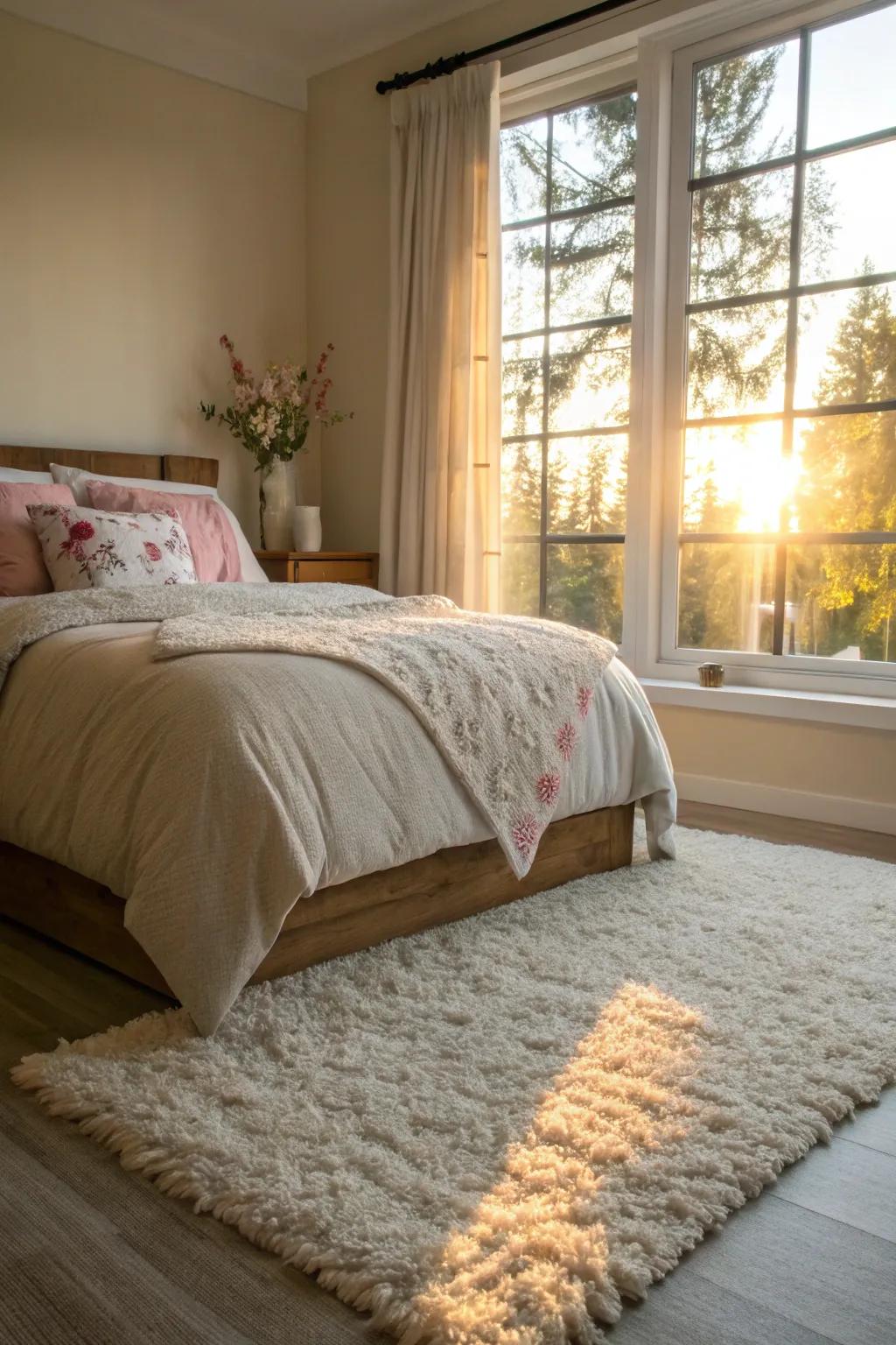 Begin your day with the comfortable embrace of a plush floor covering beneath your feet.