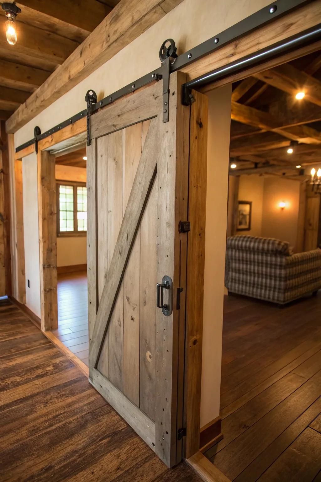 Farm-style gliding opening with country-style hardware, ideal for appending pastoral flair.
