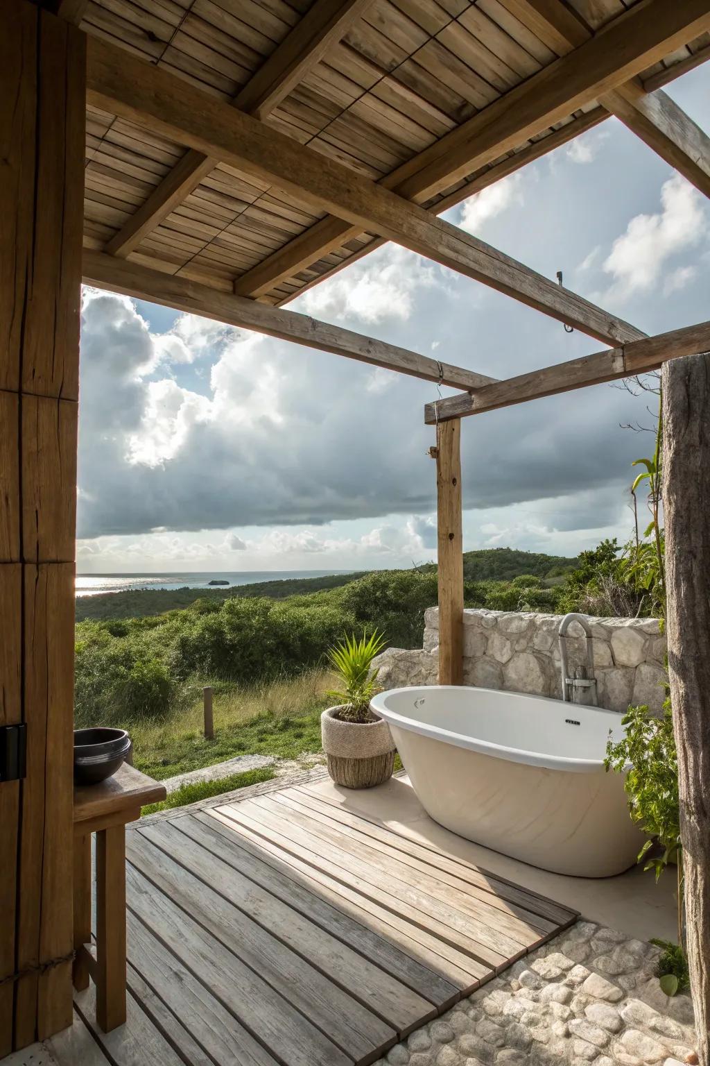 An open-air layout invites the sky to become an integral part of your bathing experience.