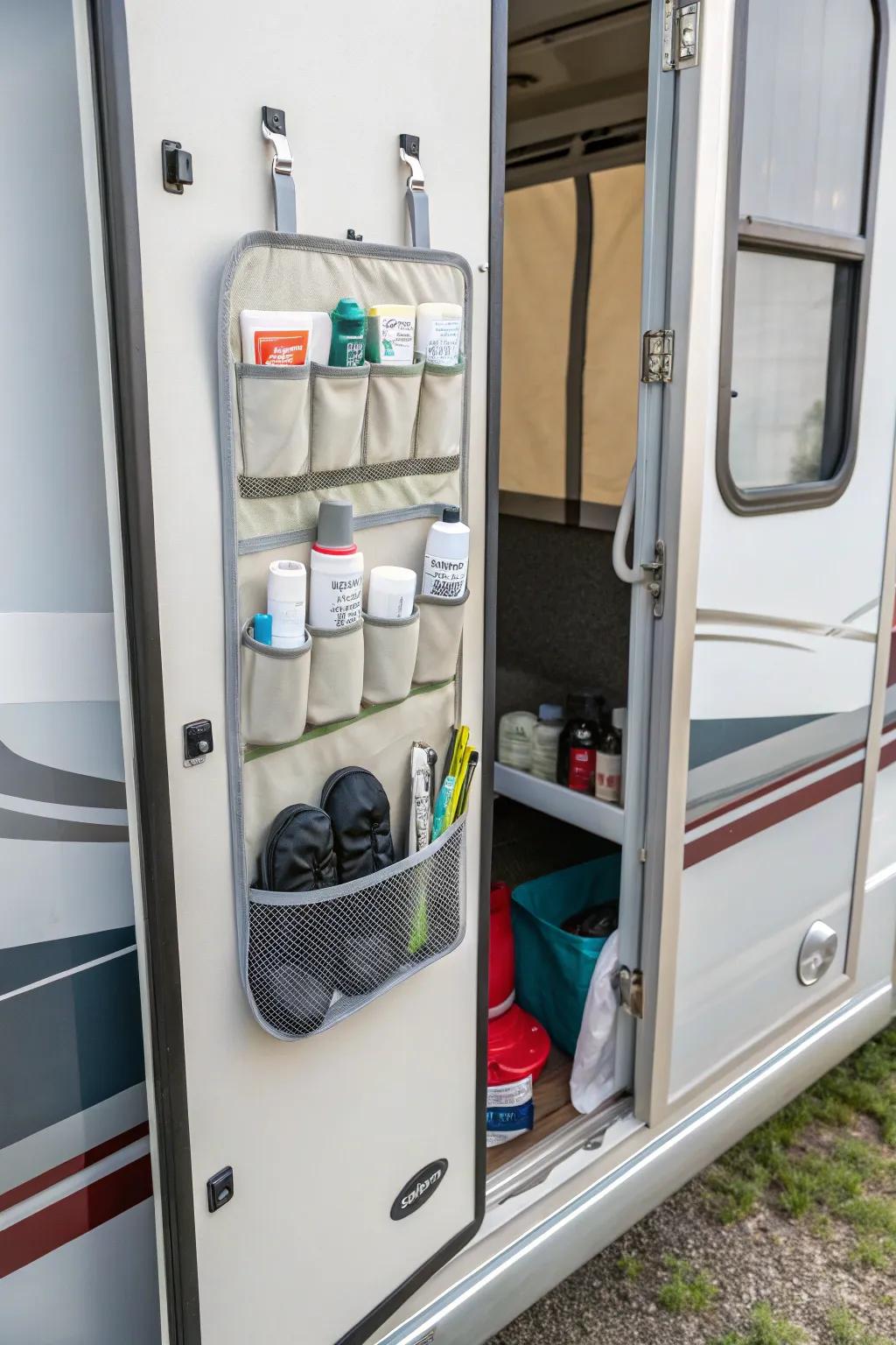 Use the available vertical space with an over-the-door organizer.