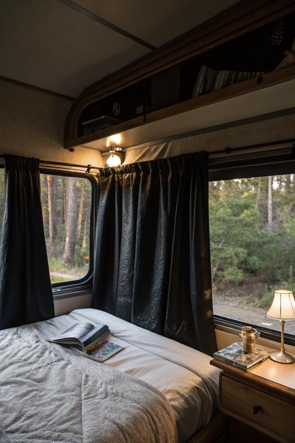 Achieve perfect darkness with blackout window coverings for restful sleep.