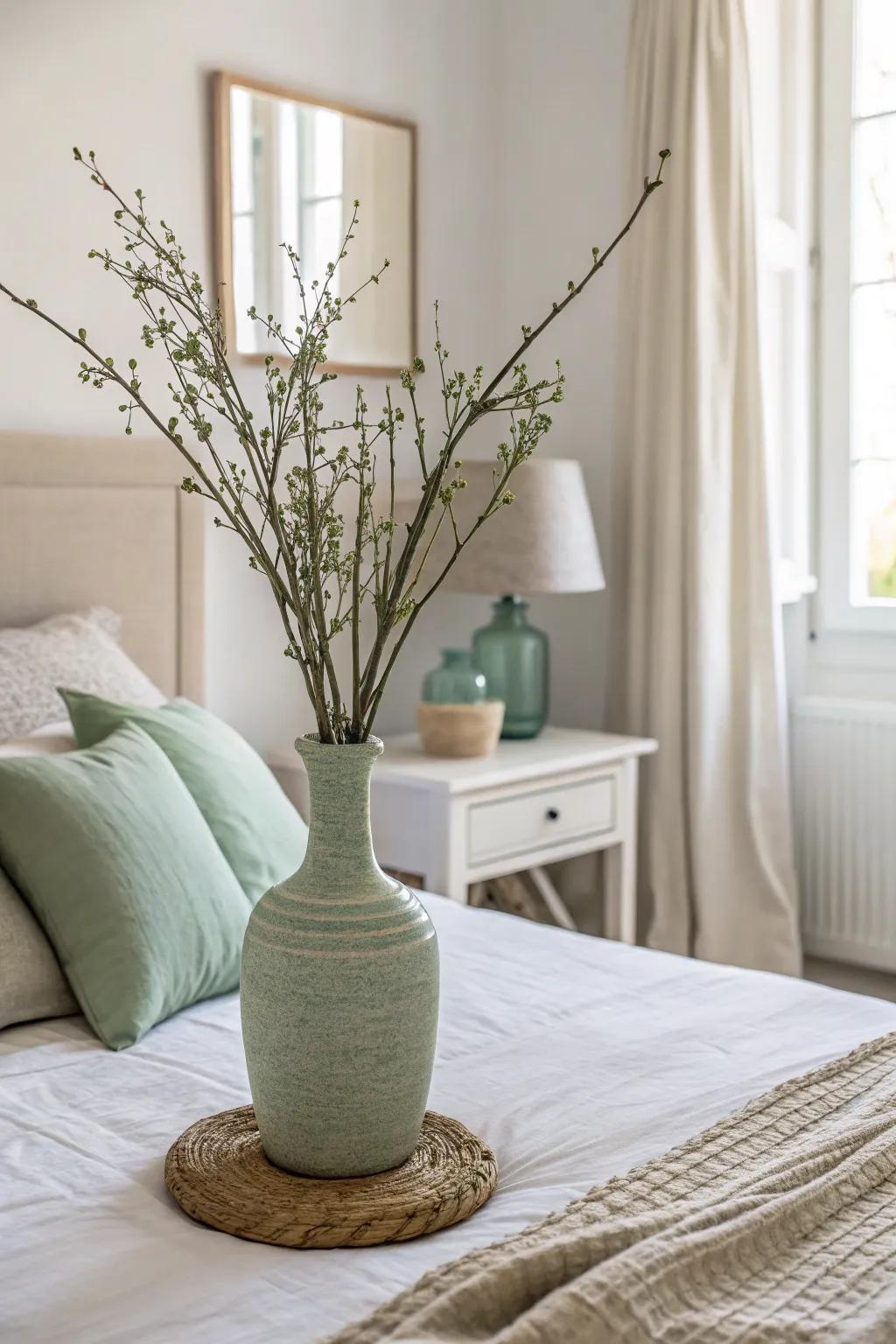 Find serenity through gentle green decor for a minimalist space.