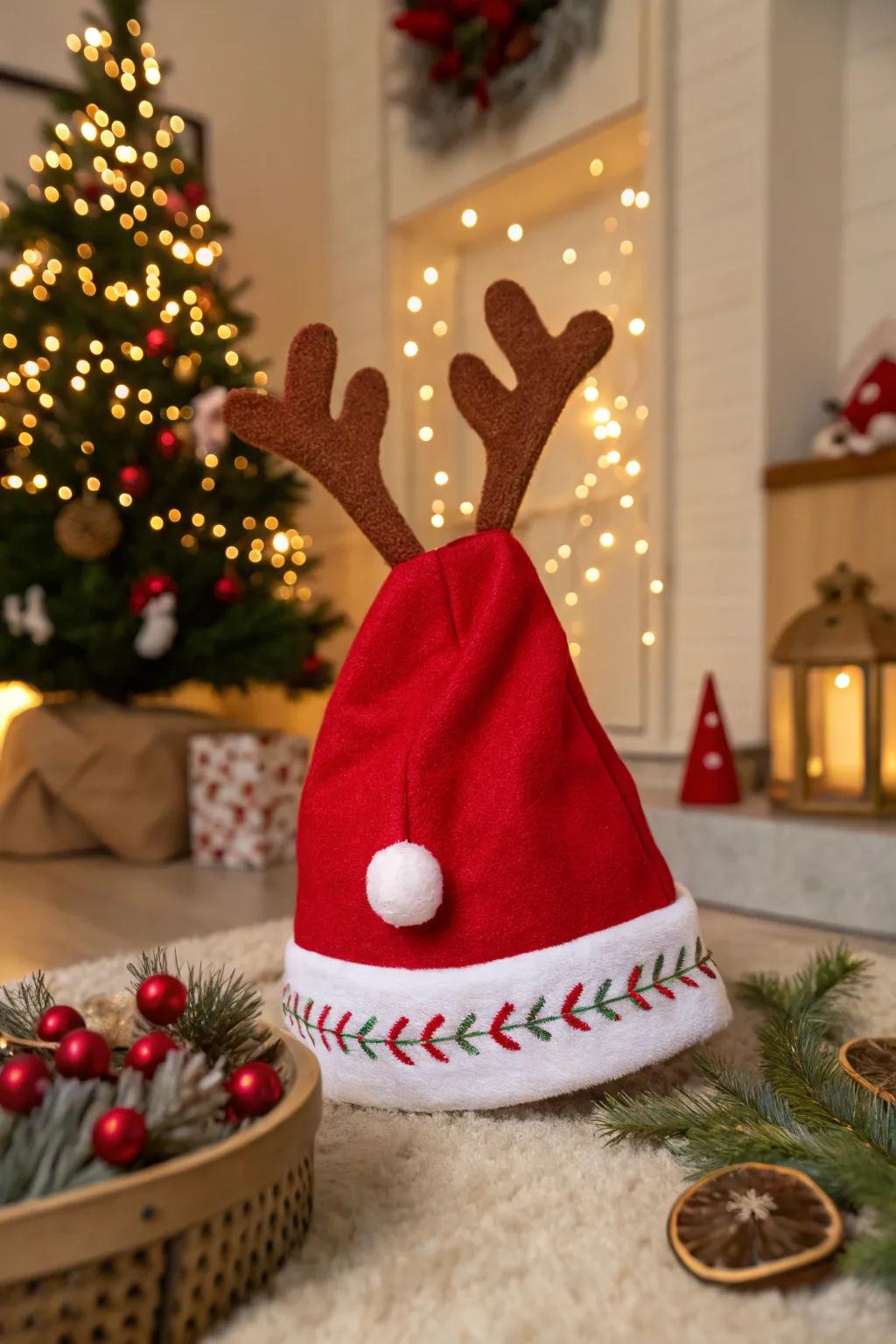 Produce an eccentric appearance with pronged animal headgear and a Rudolph nose.