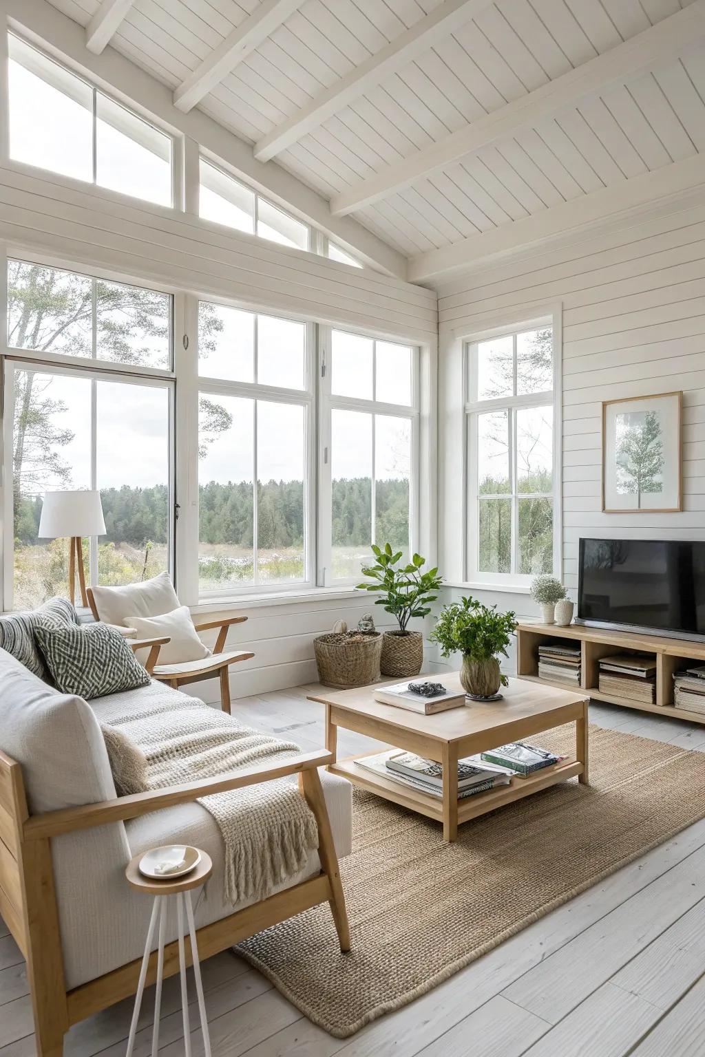 Practical furniture supports the minimalist Scandinavian aesthetic.