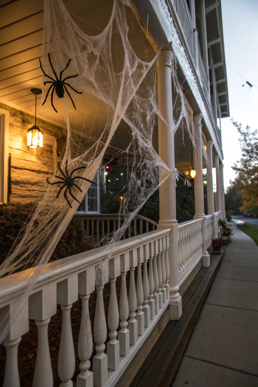 Ominous spider strands transform this porch into a scene of pure terror.