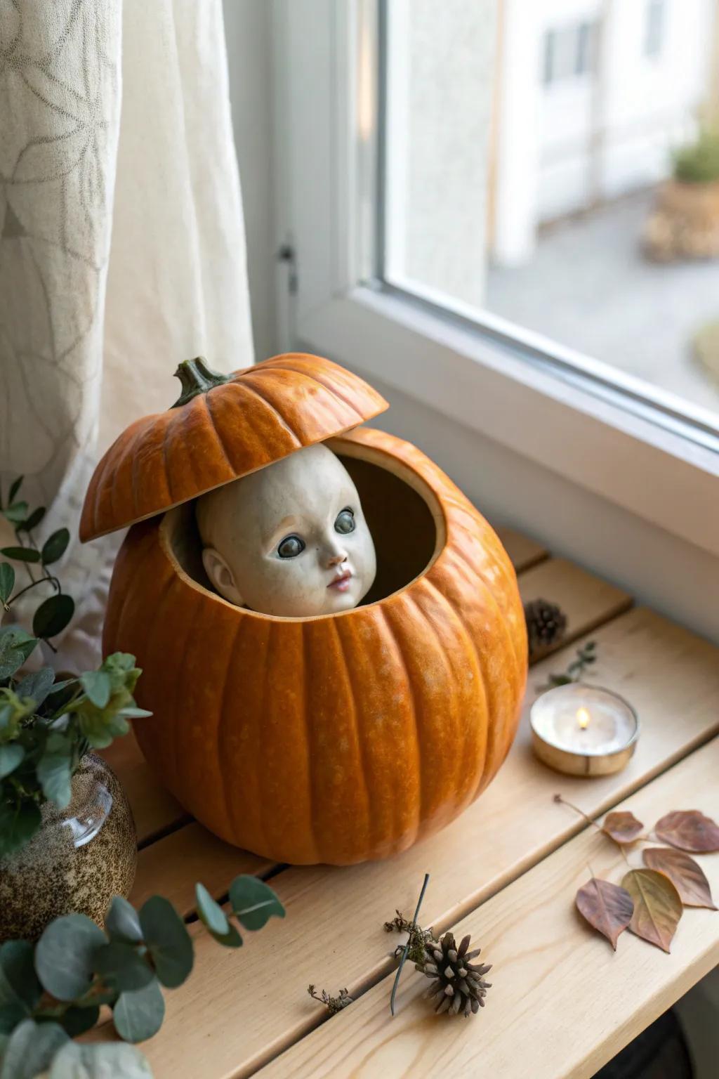 Unexpected Beauty: A hauntingly gorgeous spin on pumpkin carving that blends simplistic appeal with a trace of the eerie.
