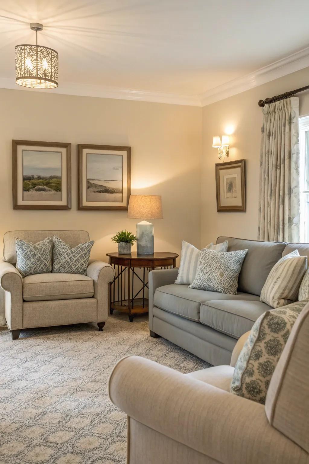 Neutral tones bestow serenity upon your additional living space.