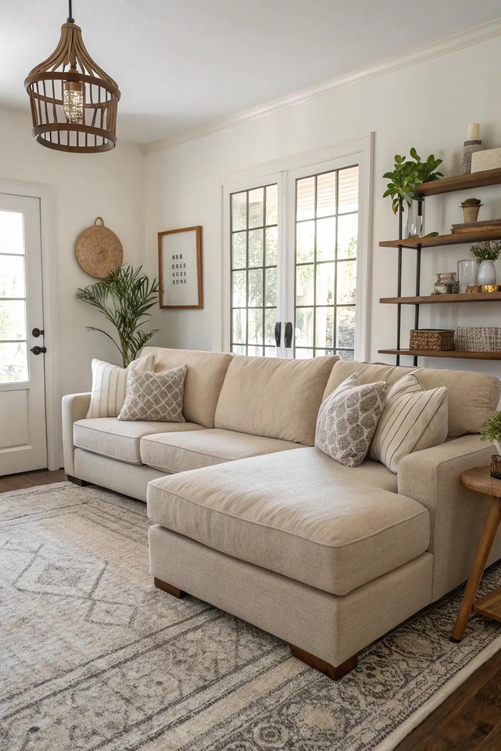 Sectionals in neutral tones provide enduring sophistication and adaptability.