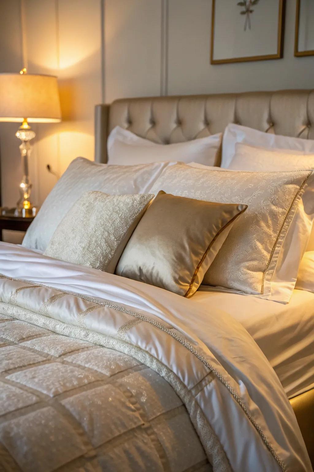 Inviting luxurious bedding is irresistibly comfortable.