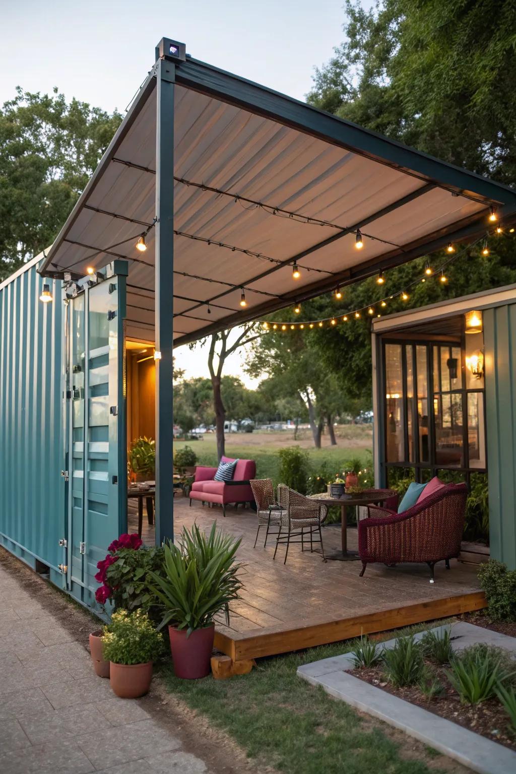 A canopy overhang creates the ultimate outdoor relaxation spot.