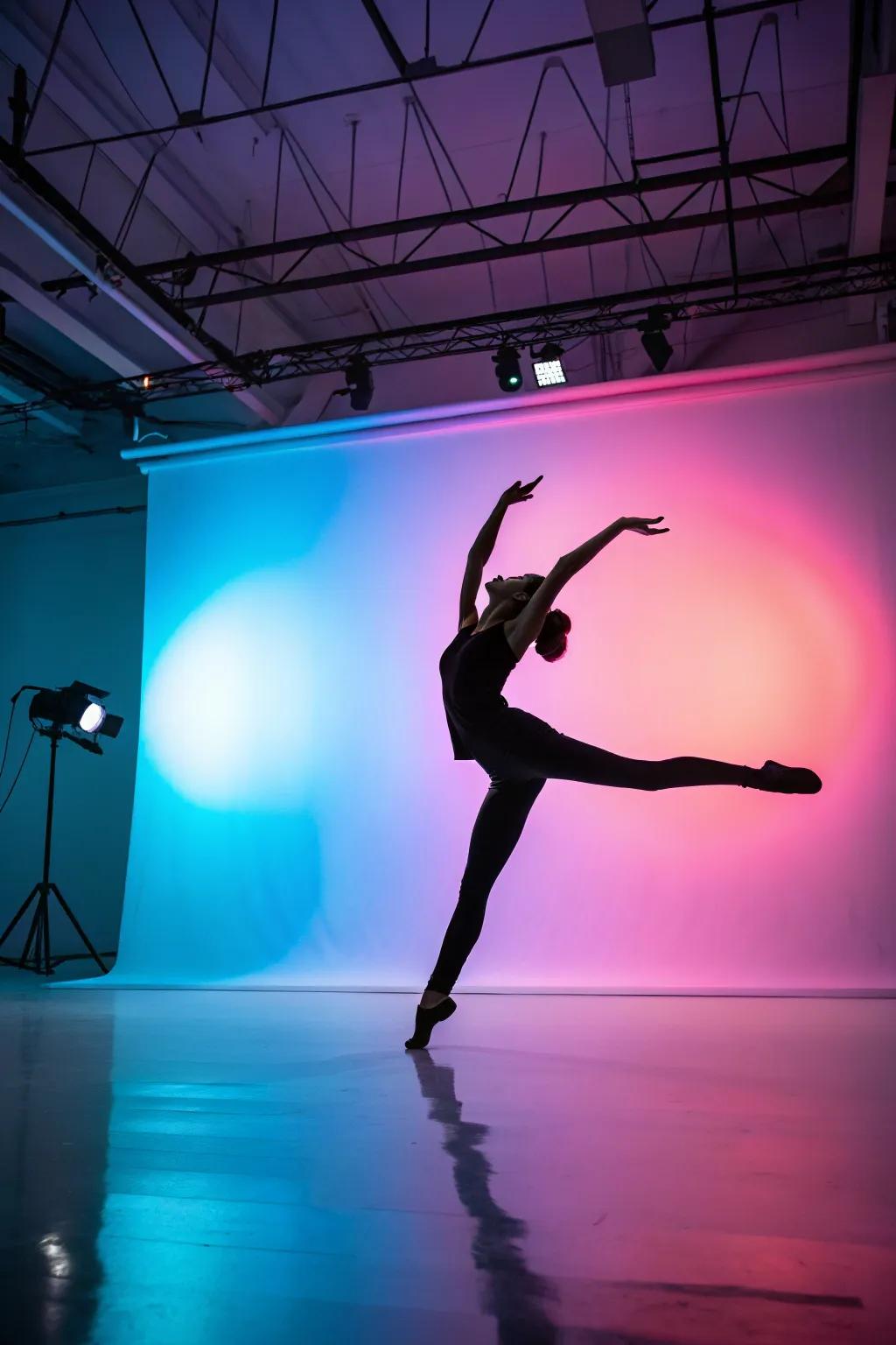 A vibrant dancer silhouette art piece livens up an art studio.