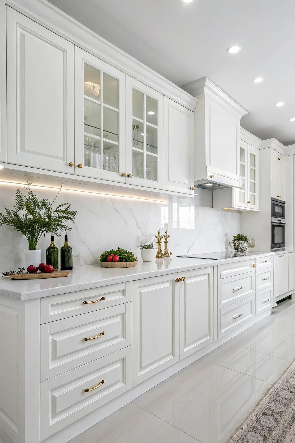 Cabinets painted in all-white create a seamless and sophisticated kitchen design.
