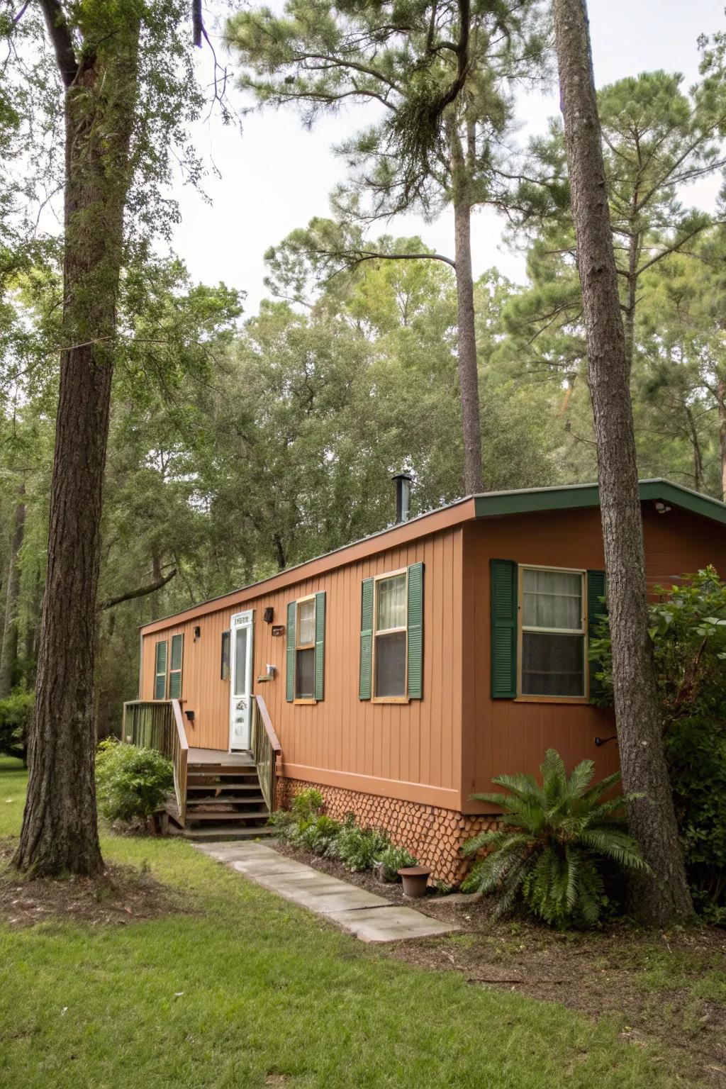 Natural hues harmonize your mobile home with nature's array of colors.