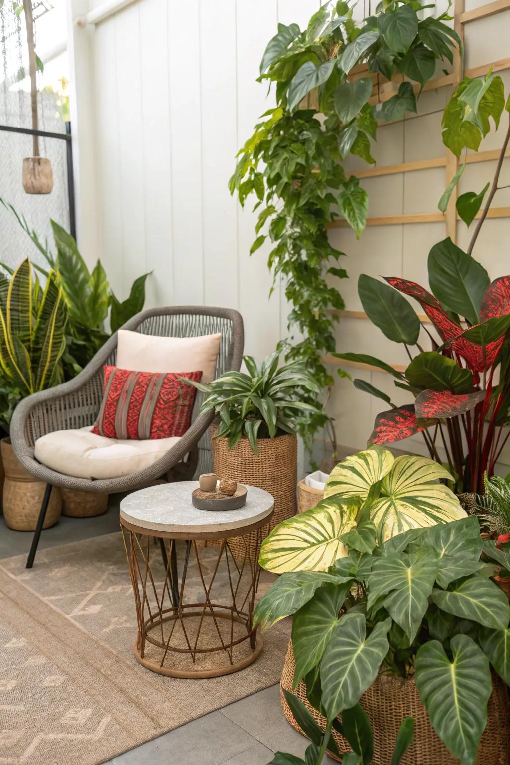 The sitting area is filled with greenery that gives it life.