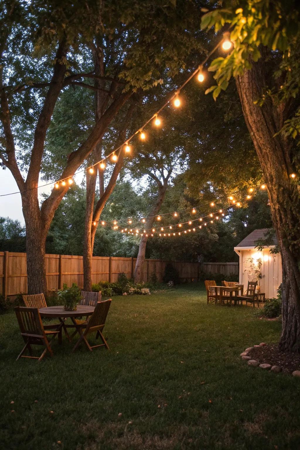 Fairy lights introduce a magical element to any small backyard.