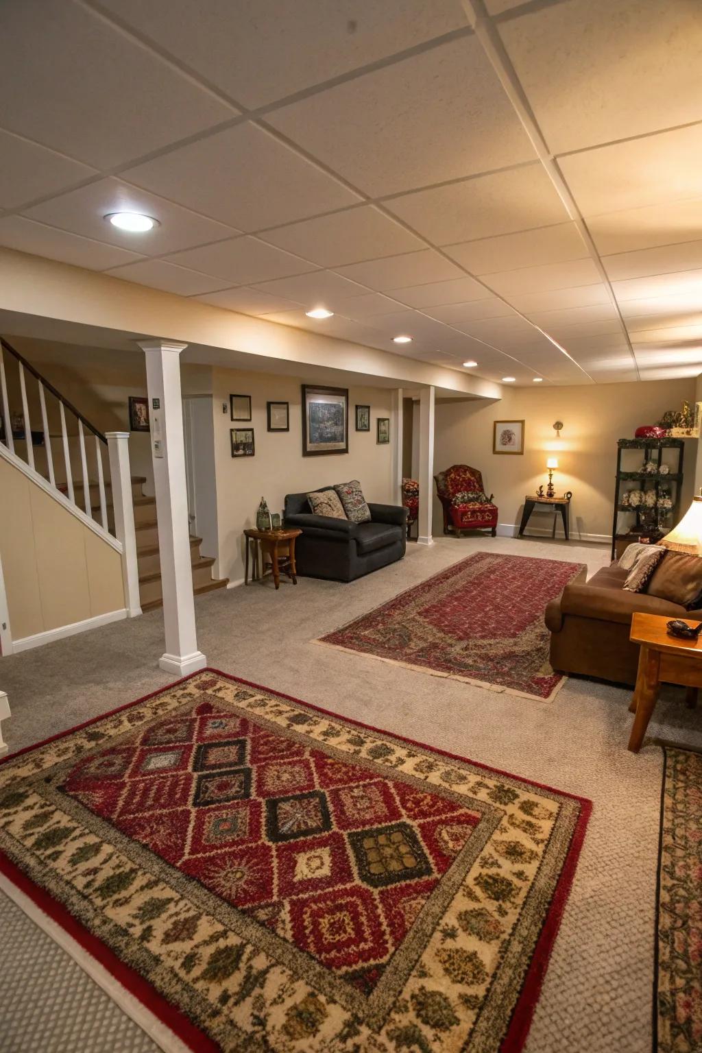 A barrier-free layout generates a spacious feeling in smaller basements.