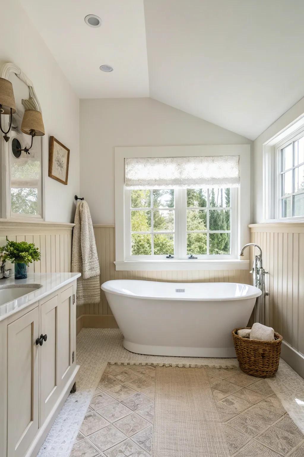Light shades create a sense of spaciousness in small bathrooms.