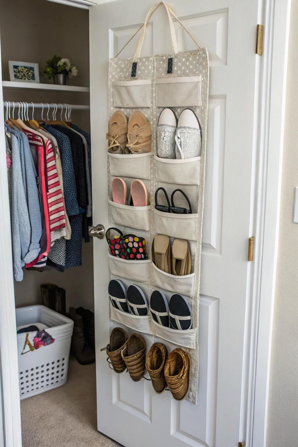 Utilize the back of your closet door for additional storage solutions.