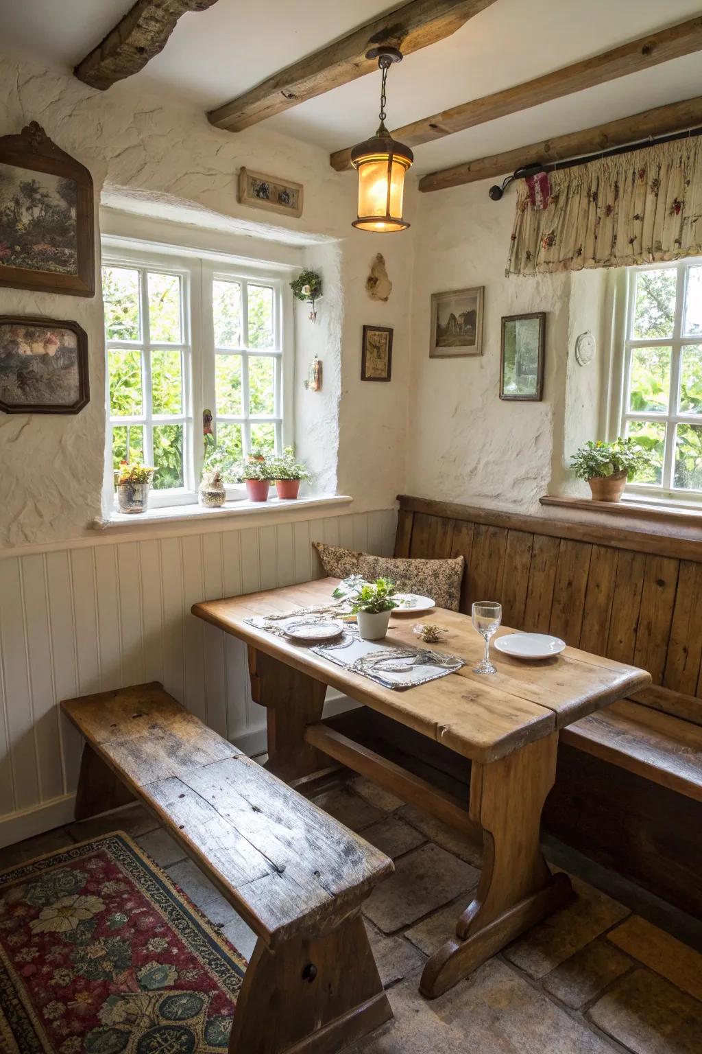Bench seating merges space efficiency with style.