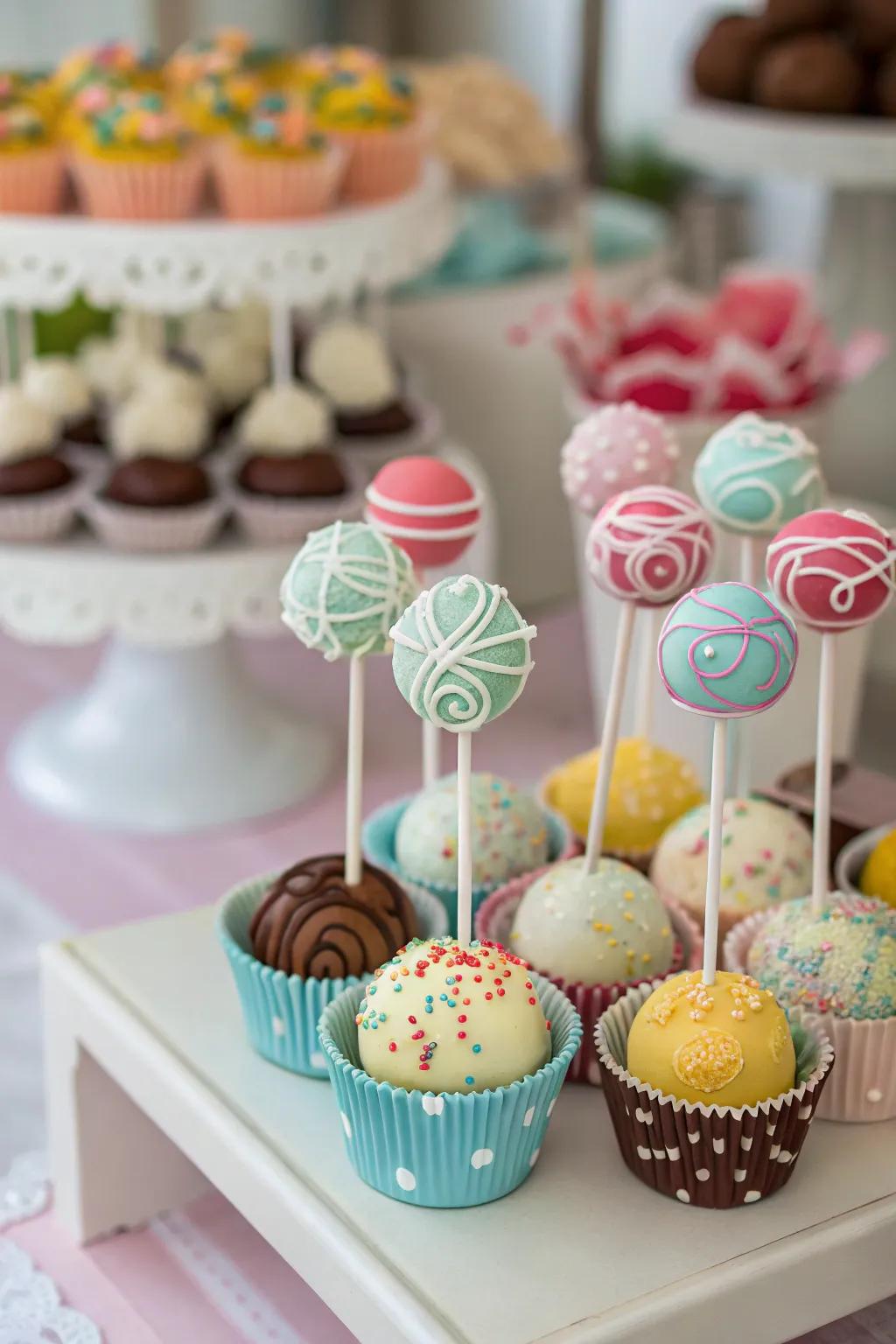 Radiant cake pops contribute a lively note to a dessert presentation.