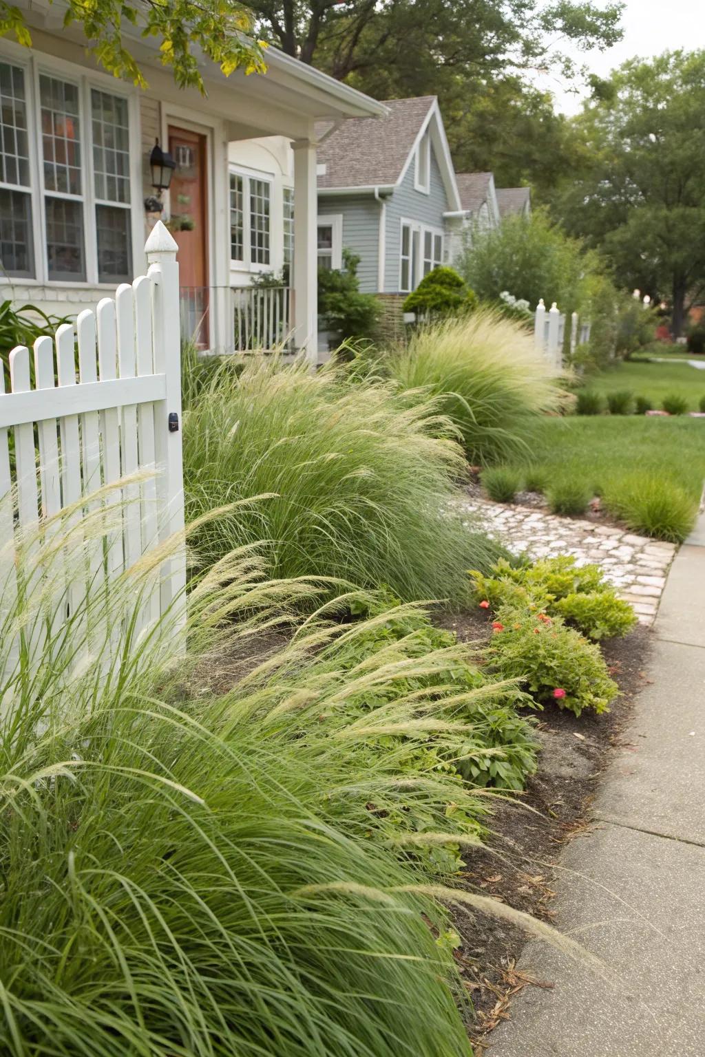 Ornamental grasses bring movement and texture to the yard.