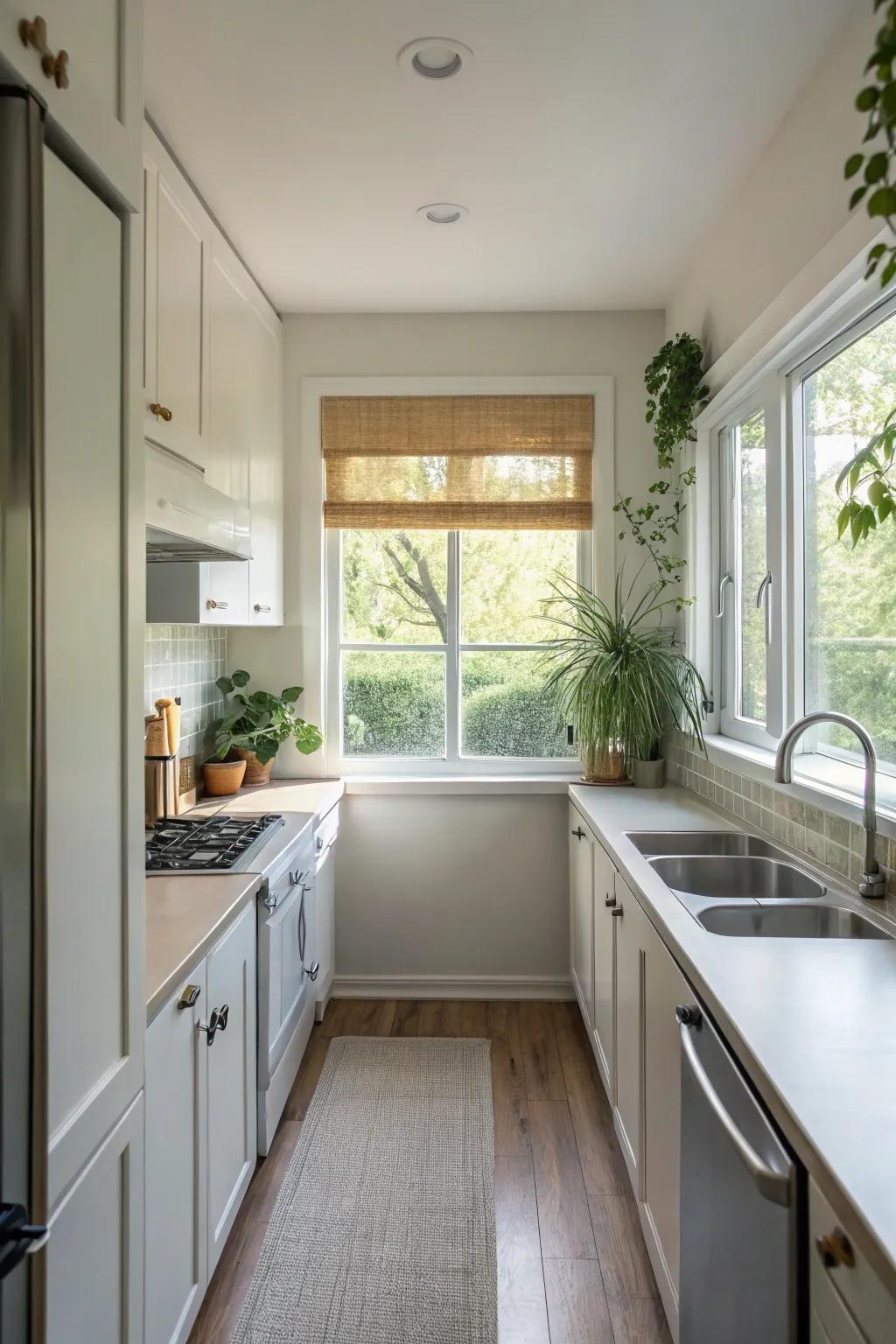 Maximize sunlight to brighten and enlarge your kitchen area.