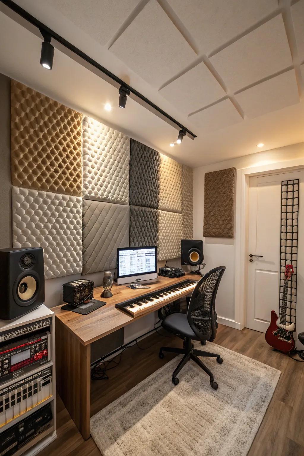 Acoustic panels refine sound quality and impart a professional feel.
