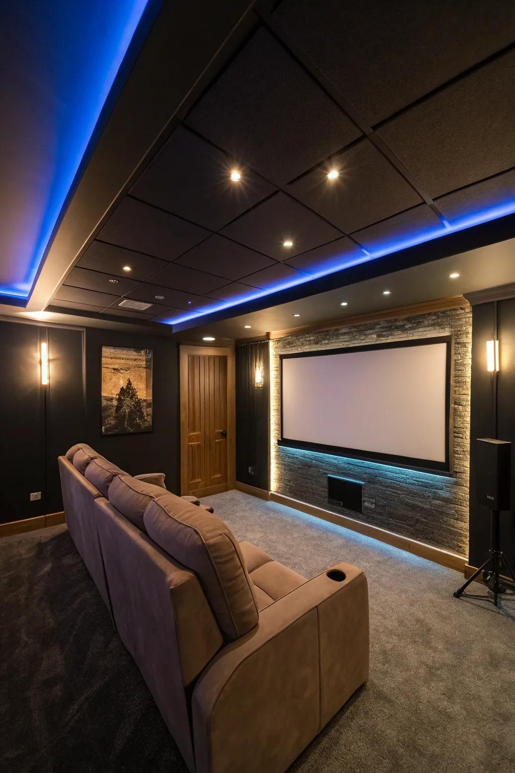 Subtle illumination elevates the movie-watching ambiance.