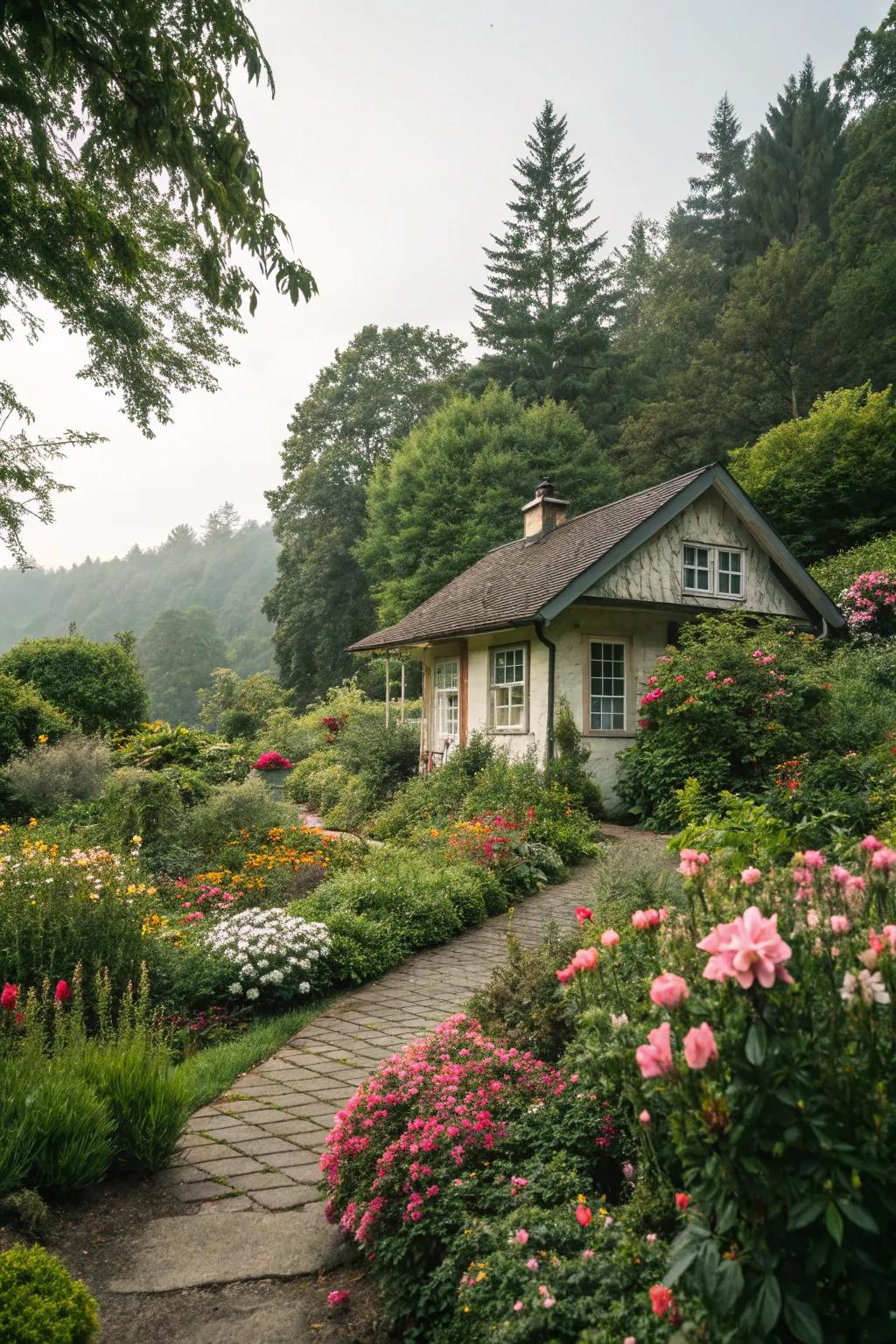 Lush greenery enriches the beauty and serenity of a small home.