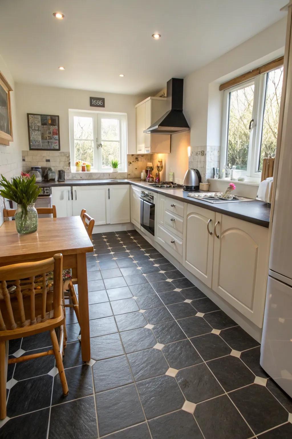 Contrasting floor shades define areas beautifully.