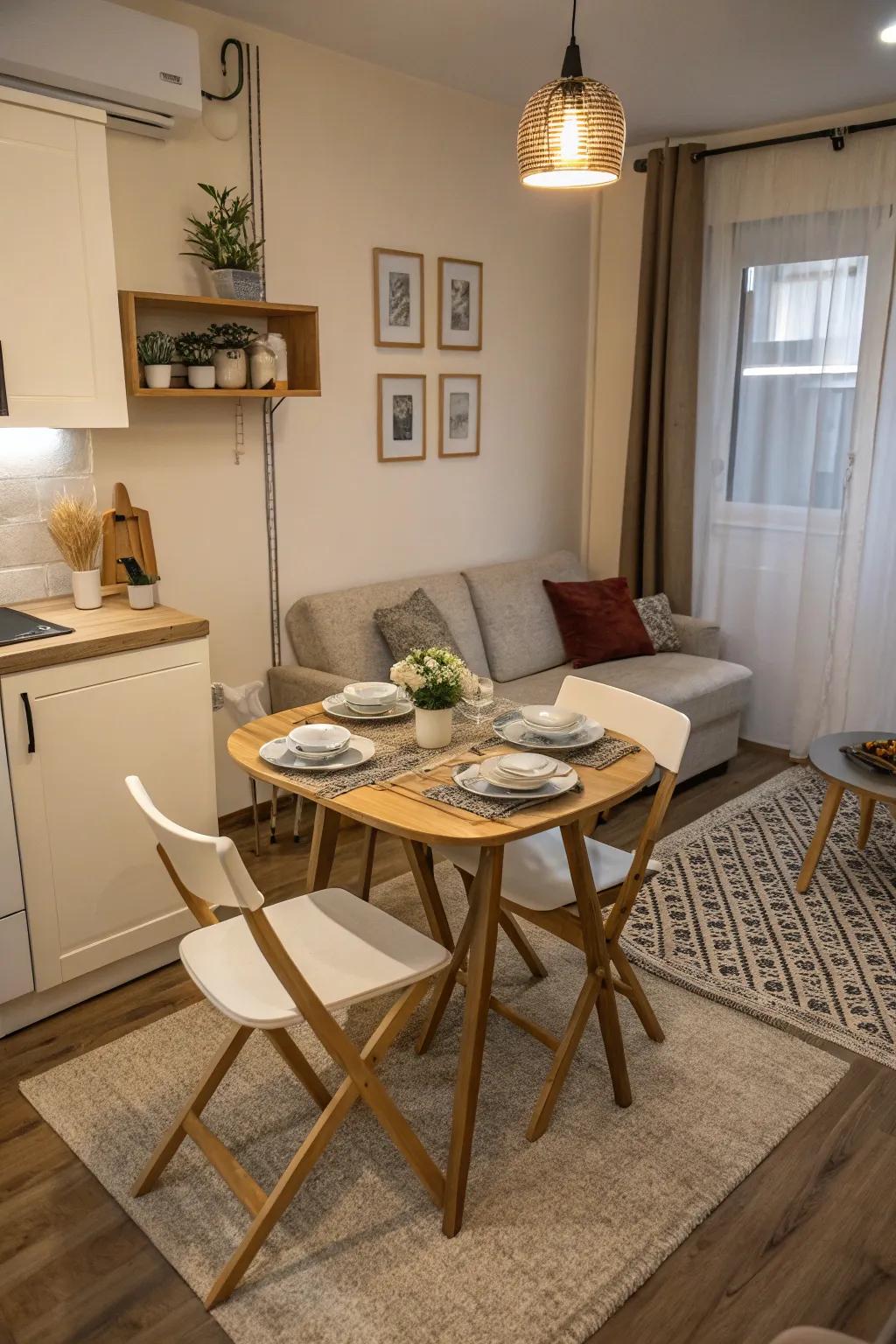 An adjustable table fits various dining scenarios.