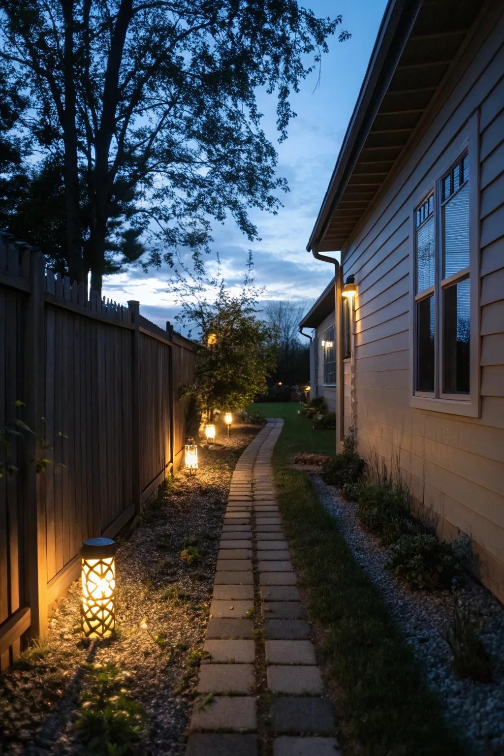 Ambient lighting improves the appeal and functionality of your side yard at night.