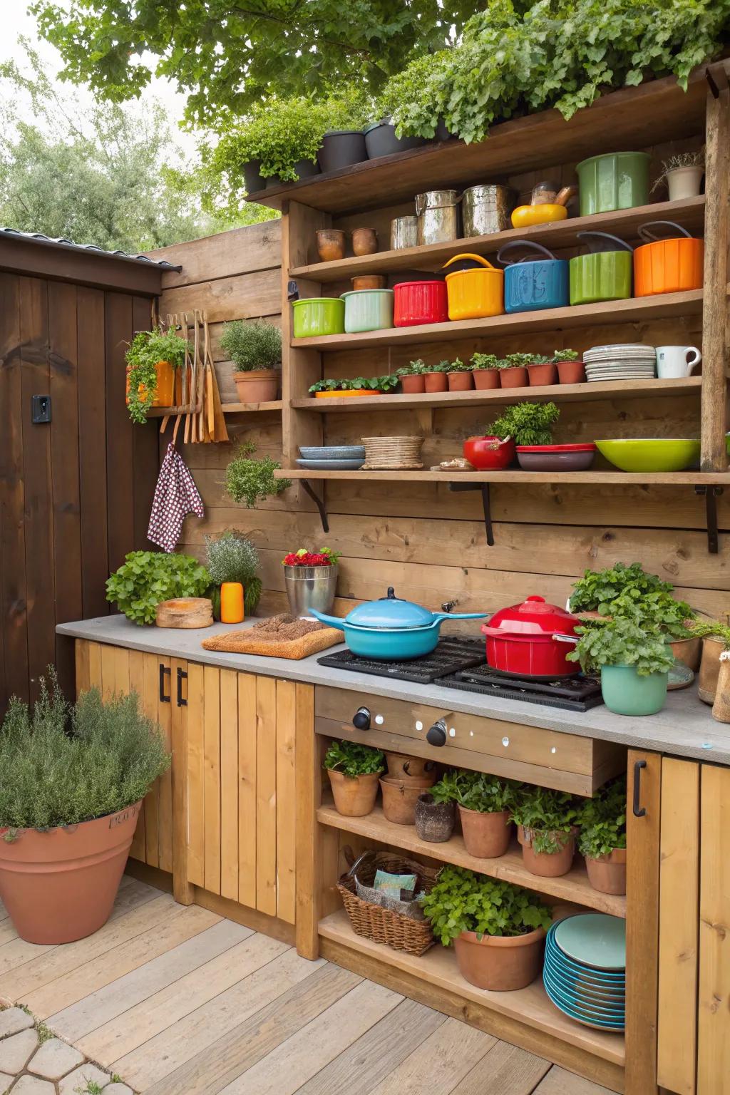 Exposed shelving offers both storage and flair.