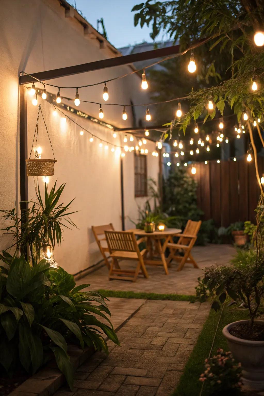 Festoon lights contribute a magical essence to your compact outdoor setting.