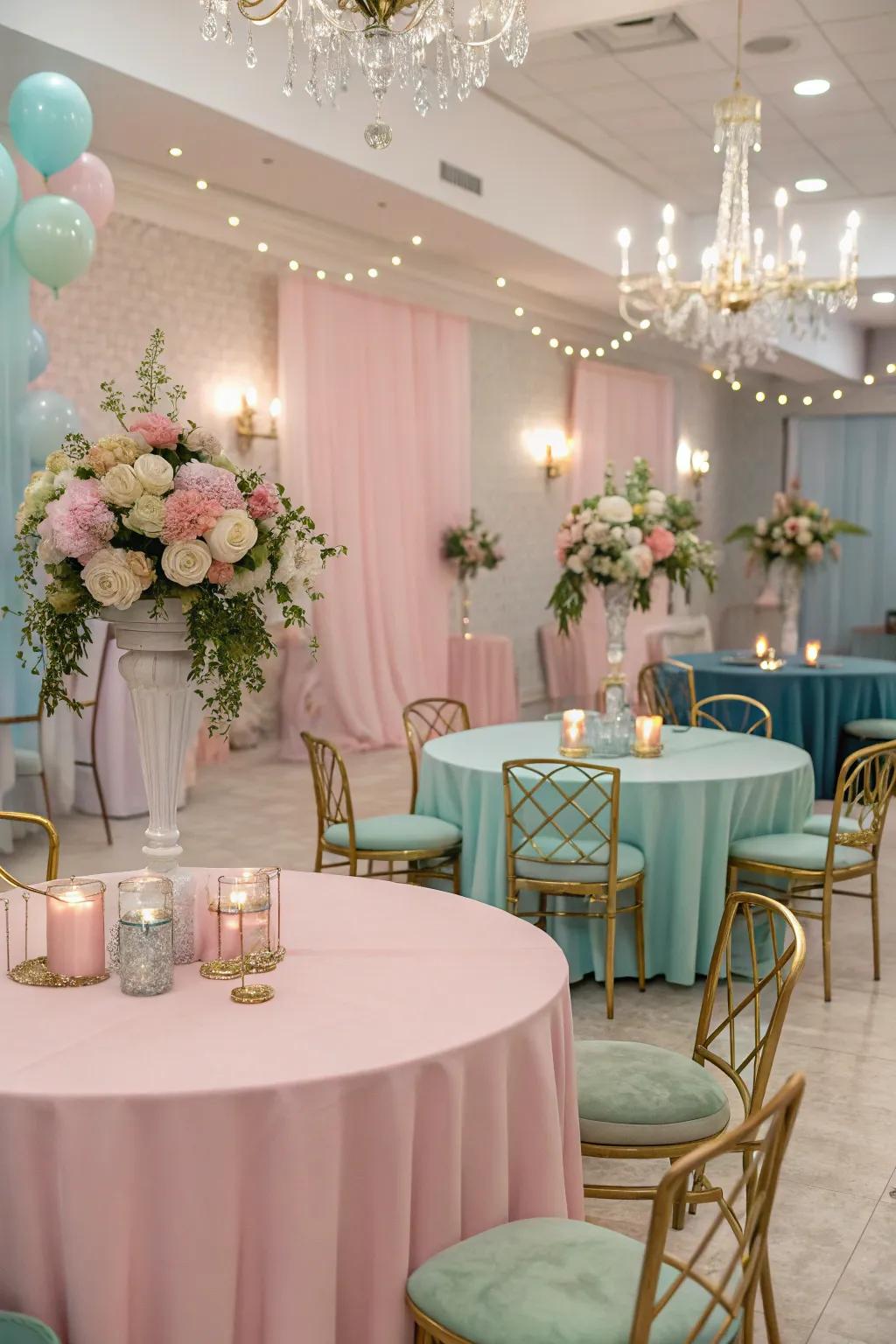 Delicate and metallic color schemes develop a balanced and fashionable setting.