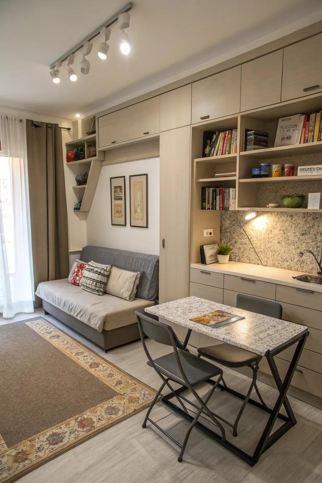Furniture with multiple uses maximizes functionality in tight quarters.