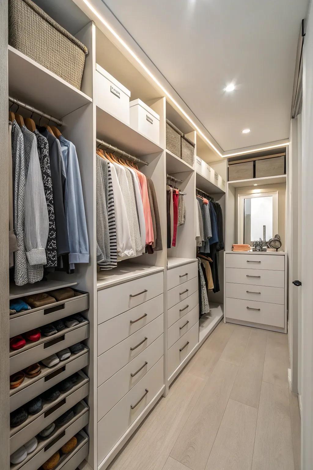 Drawers provide concealed storage for a tidier aesthetic.