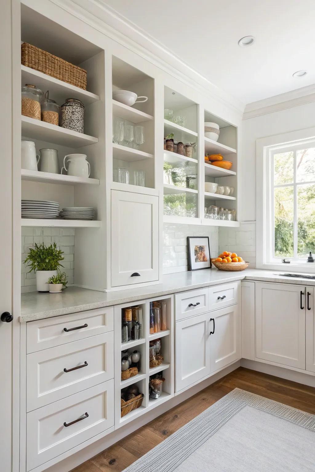 Inventive storage strategies optimize the use of space in a small kitchen.