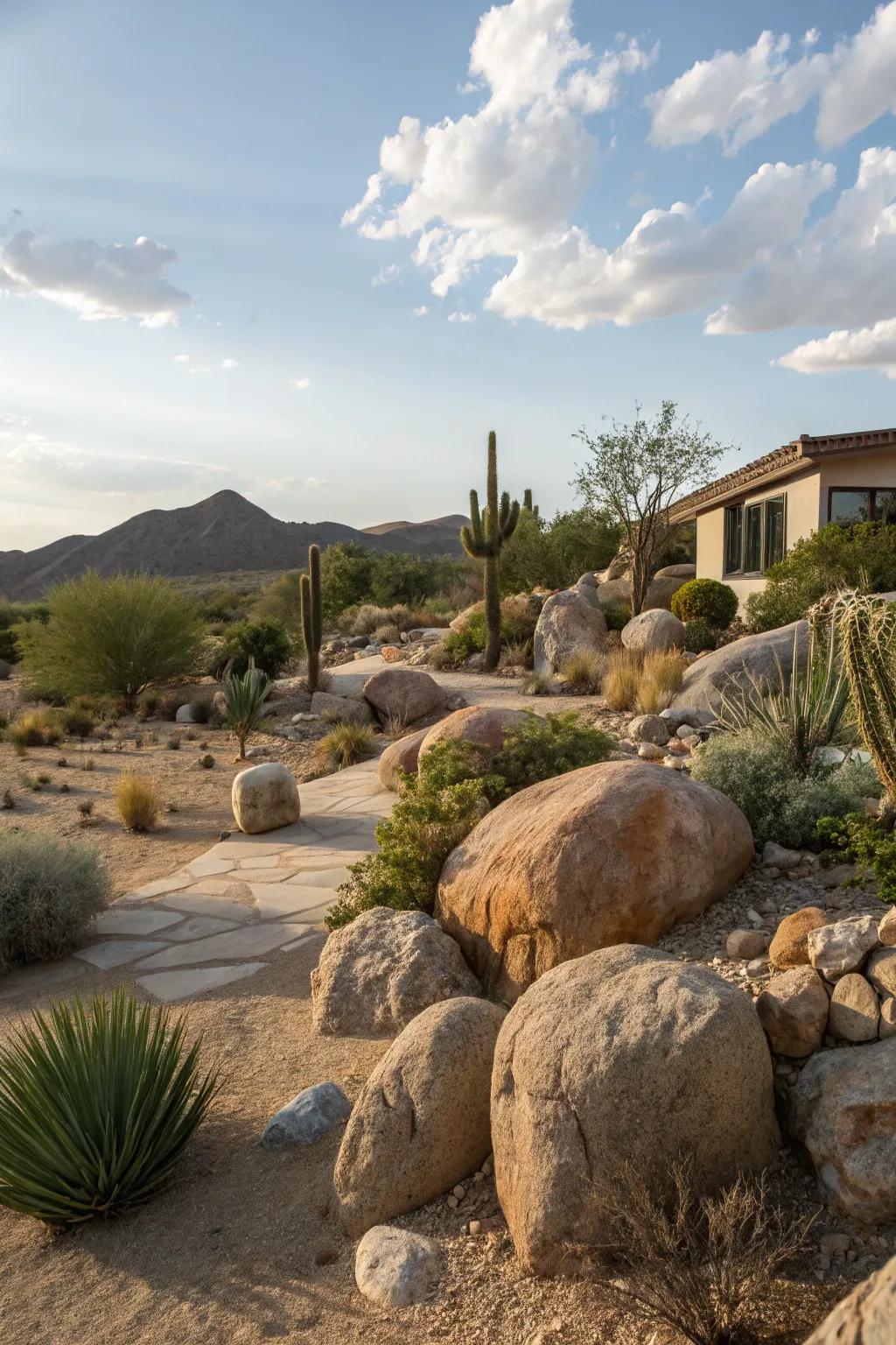 Natural stone elements adding a rustic charm to the setting.