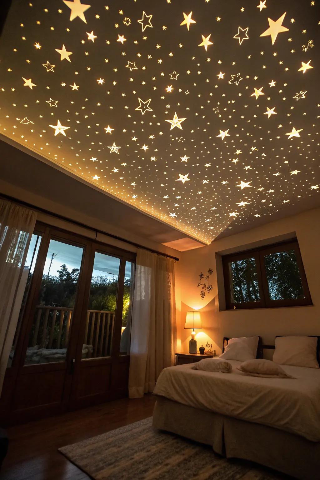 Starry rooftops deliver a serene and enchanting atmosphere.