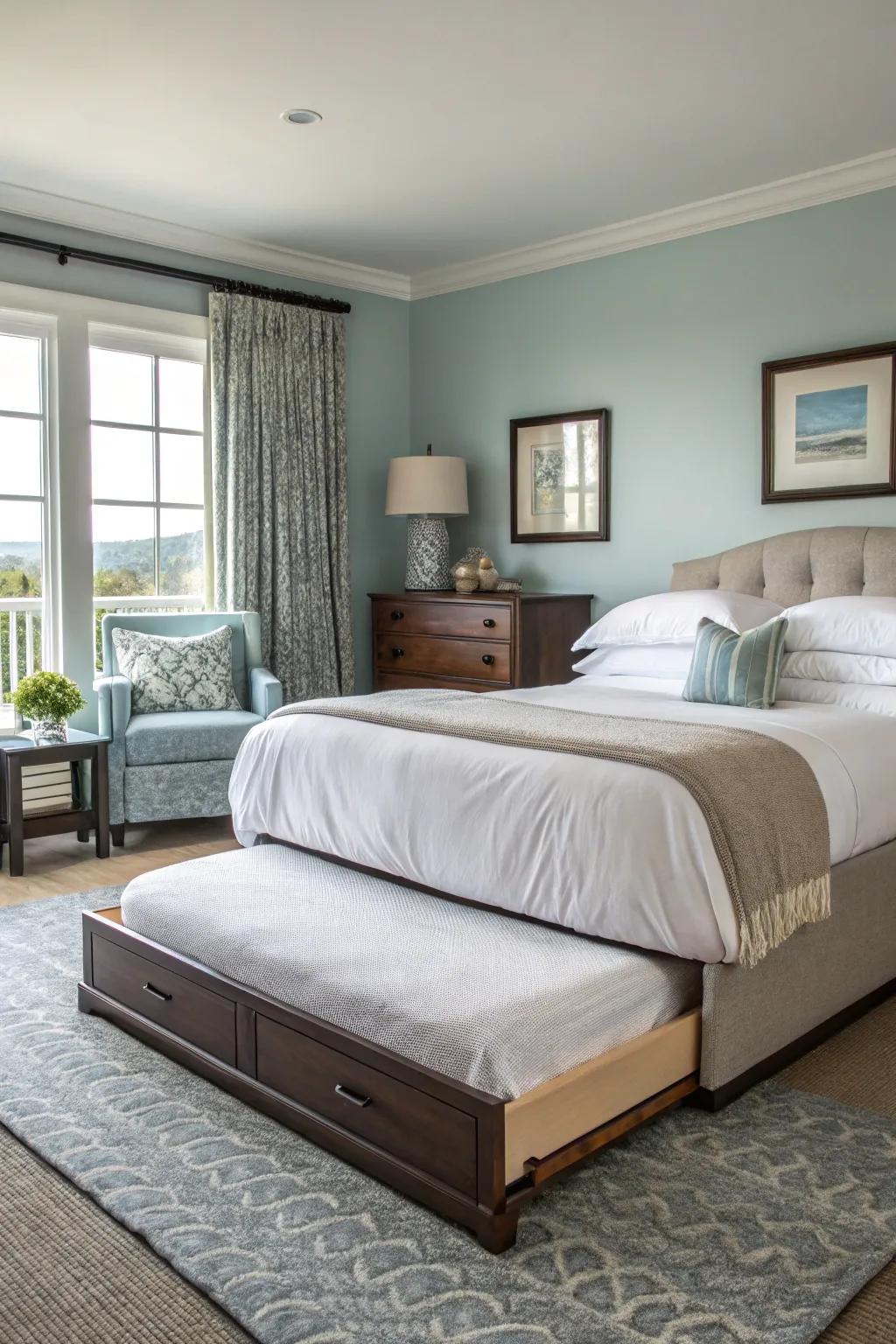 Pull-out bed offering additional sleep space