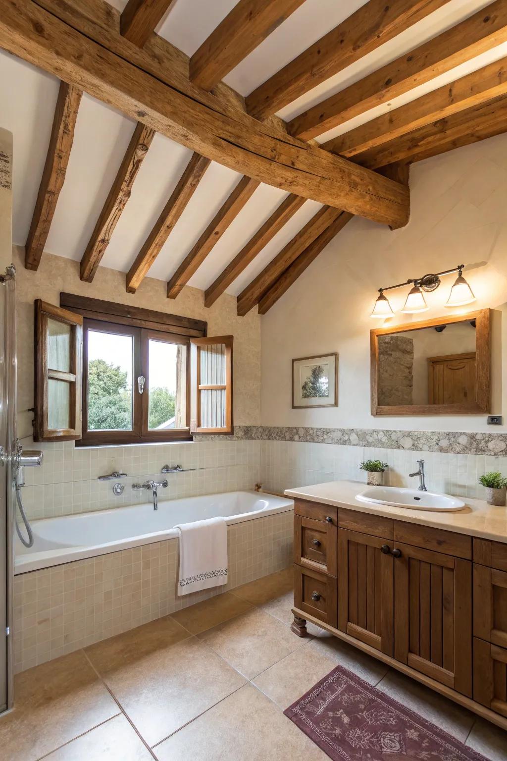 Uncovered timber beams offer a trace of pastoral grace to a Spanish bathing area.